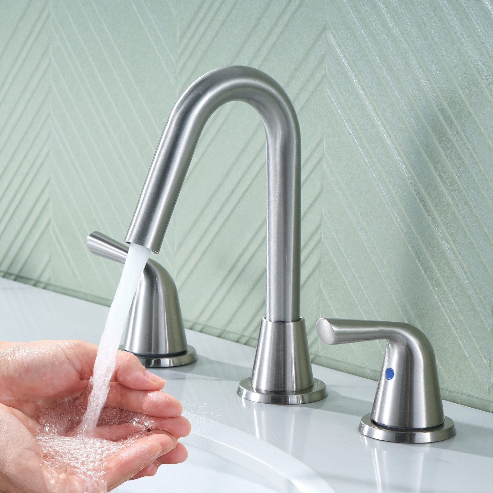 Brushed Nickel 8 in. Widespread Bathroom Faucet with Pop Up Drain