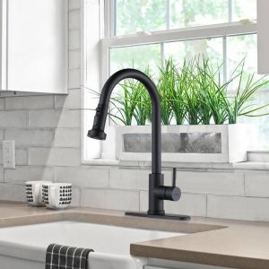 Single Handle Modern Matte Black High Arc Pull Down Kitchen Faucet