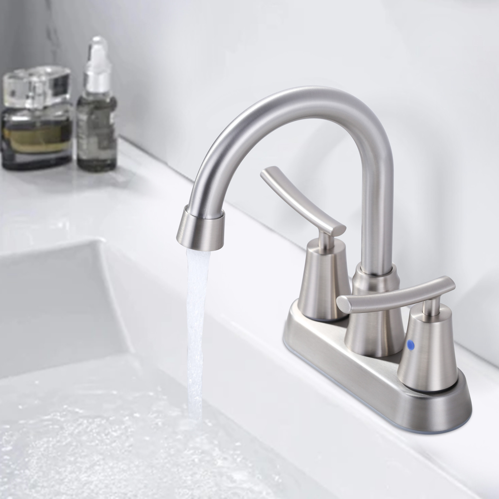 Modern 4 in. Centerset Brushed Nickel Two Handle Bathoom Faucet
