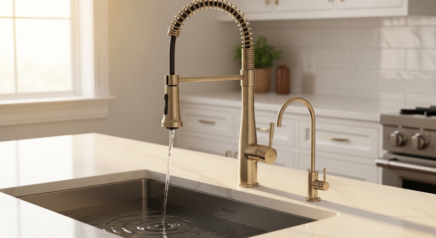 brushed gold kitchen faucet pull down